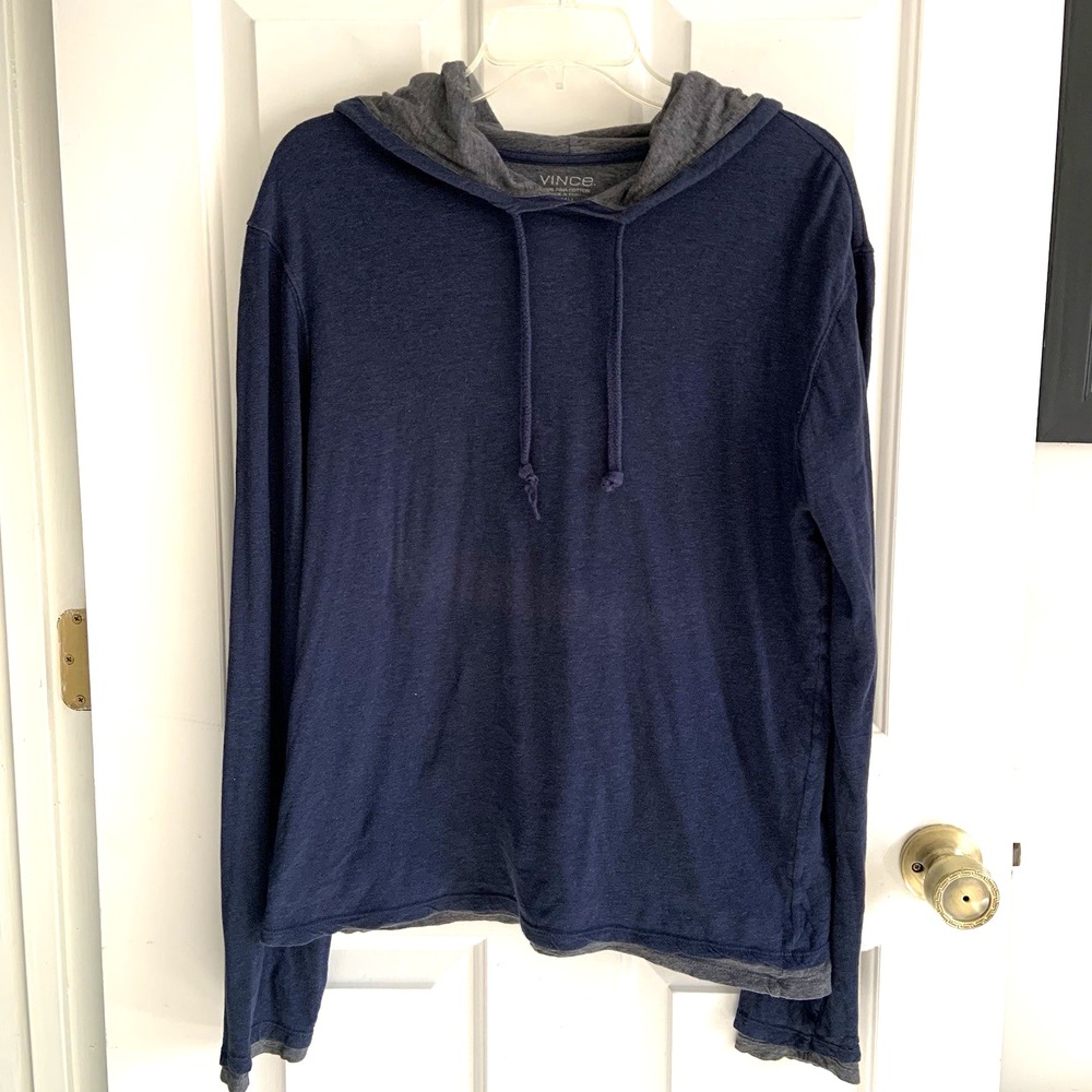 Vince Pima Cotton double Layered Blue Gray Hoodie size Small *Read